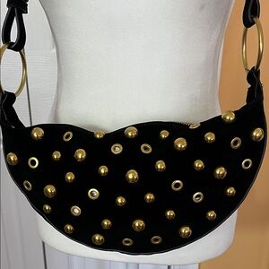 Chic Black Crossbody/Shoulder Bag with Gold Studs